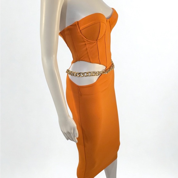 Michael Costello x REVOLVE NWT Strapless Orange Dress w/ Chain Detachable belt - Picture 2 of 5
